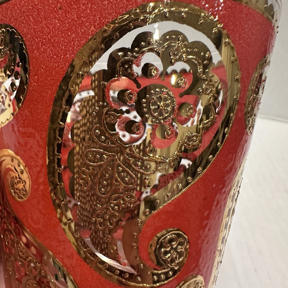 Vintage Culver LTD Old Fashioned Glasses Paisley Red 22K‎ Gold MCM Barware Set 2 - Picture 3 of 8
